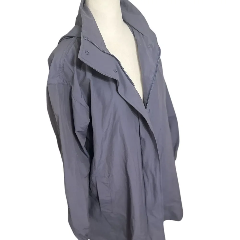 Eileen Fisher Stand Collar Hidden Hood Organic Cotton Blend Coat In Twilight Xs - Picture 9 of 14